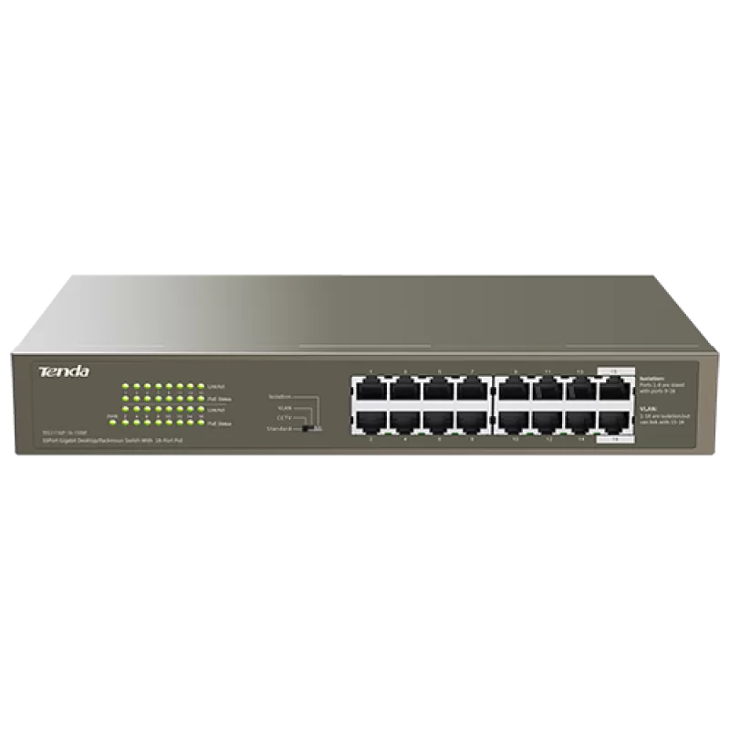 Switch 16 porturi Gigabit PoE - Tenda TND-TEG1116P-16-150W