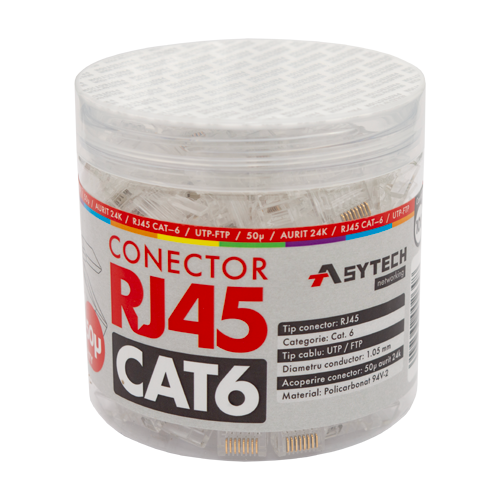 RJ45-CAT6-50U-JAR Mufa RJ-45 UTP Cat.6, 50µ (100 buc) RJ45-CAT6-50U-JAR - imagine 1