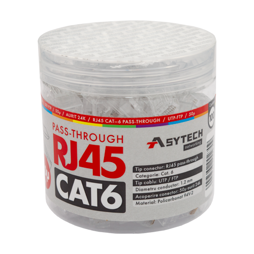 RJ45-CAT6-EZ-50U-JAR Mufa RJ-45 UTP Cat.6 EZ Passthrough, 50µ (100 buc) RJ45-CAT6-EZ-50U-JAR - imagine 1