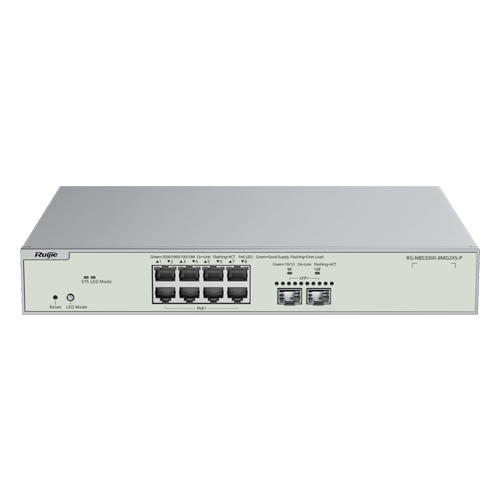 img46809large.png Switch L2+, 8 x RJ45 2.5G PoE+ (240W), 2 x SFP+ 10G, Cloud Management - Ruijie RG-NBS3300-8MG2XS-P - imagine 1