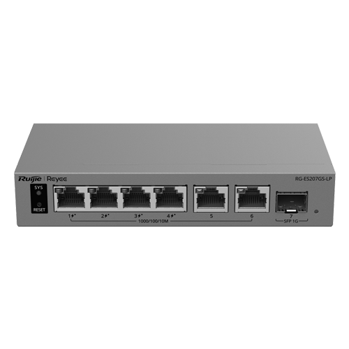 img47627large.png Switch L2, 6 x RJ45 1G (4 x PoE+), 1 x SFP 1G, Putere PoE 40W, Cloud Management - Ruijie Reyee RG-ES207GS-LP - imagine 1