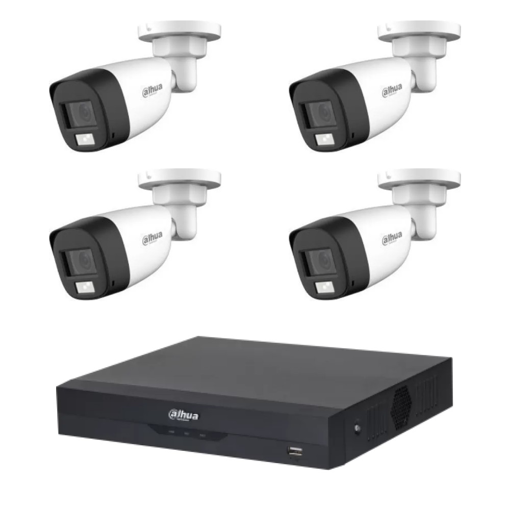 Kit supraveghere 4 camere analogice Dahua 2MP, Smart Dual Light, microfon, DVR 4 canale