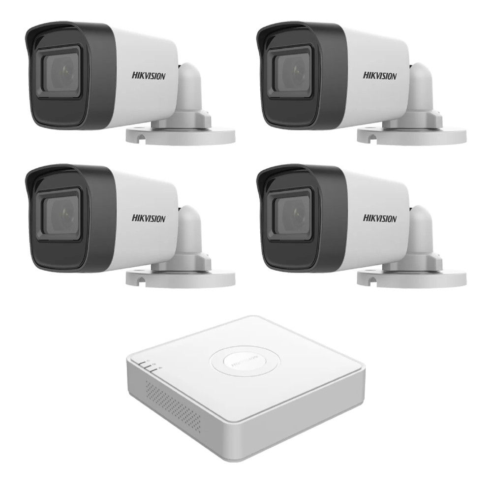 Kit supraveghere 4 camere analogice Hikvision 2MP, IR 30m, DVR AcuSense 4 canale