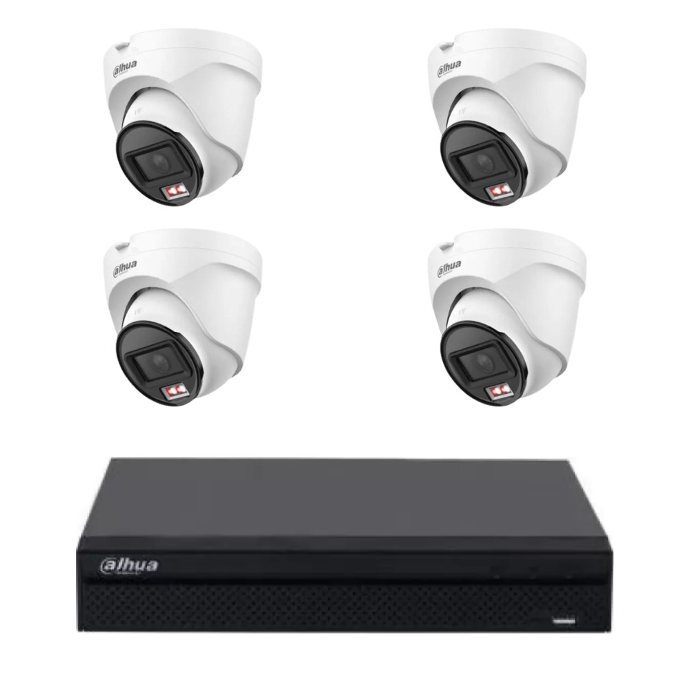 Kit supraveghere 4 camere IP Dahua 4MP, Smart Dual Light, microfon, NVR 4 canale PoE
