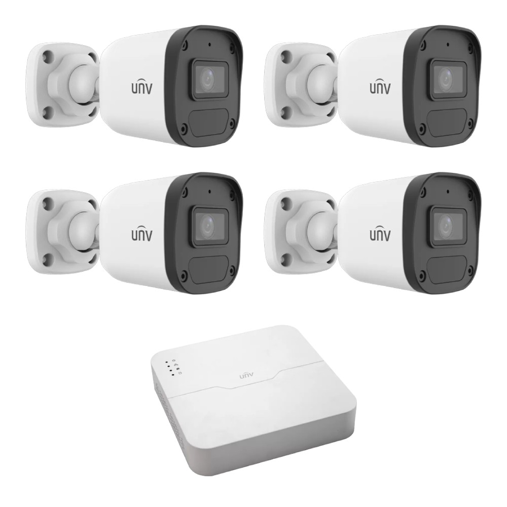 Kit supraveghere 4 camere IP Uniview 4MP, microfon, NVR 4 canale PoE