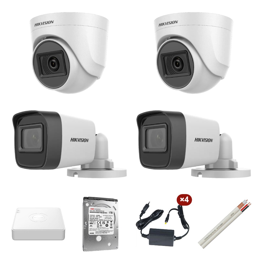 Kit supraveghere 4 cam. , 2 int , 2 ext, HIKVISION